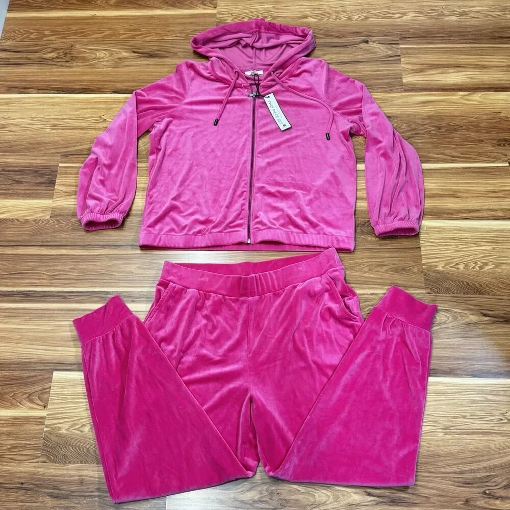 CABLE & GAUGE XL Velour Velvet 2pc Tracksuit Stretch Activewear Lounge Sport Set
